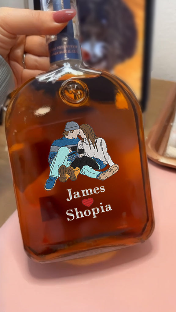 Personalized Unique Couple Portrait Whiskey Bottles