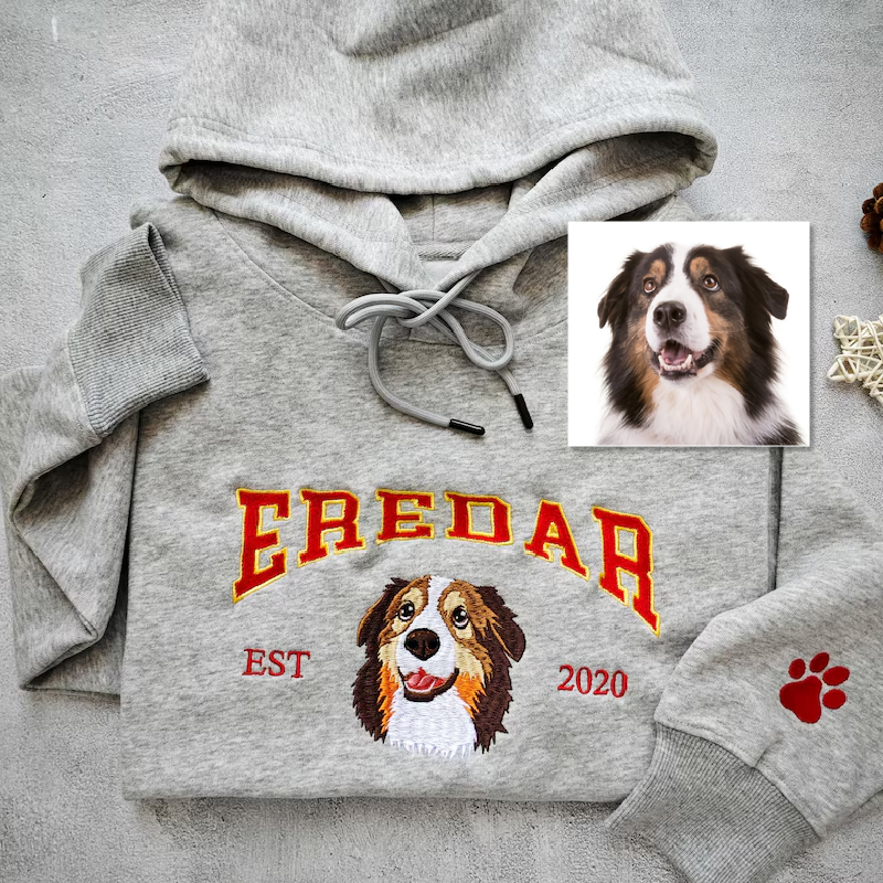 Custom Full Color Embroidered Sweatshirt With Pet Portrait