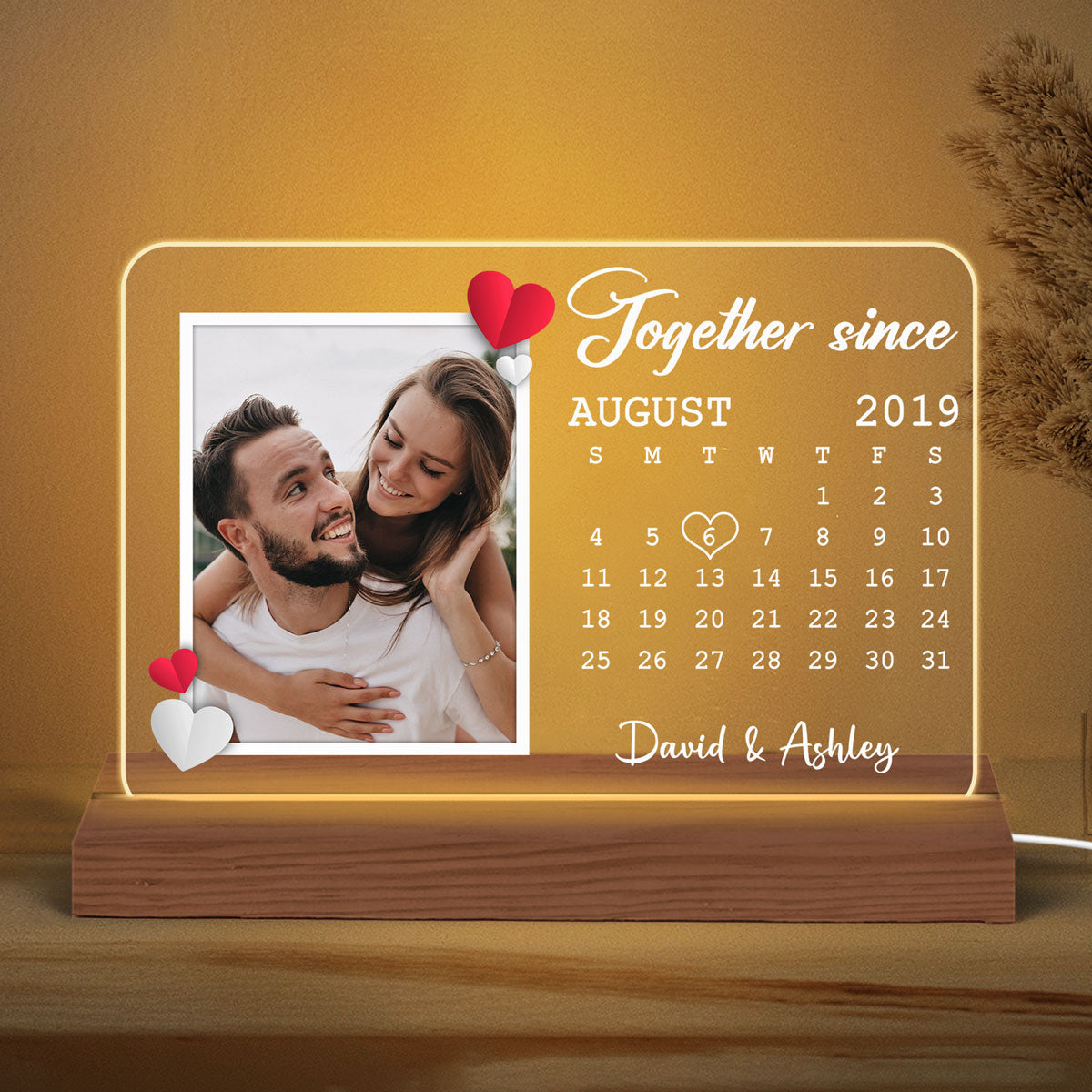 Couple Photo Anniversary Date Calendar Personalized Rectangle Shape Acrylic Plaque With LED Night Light