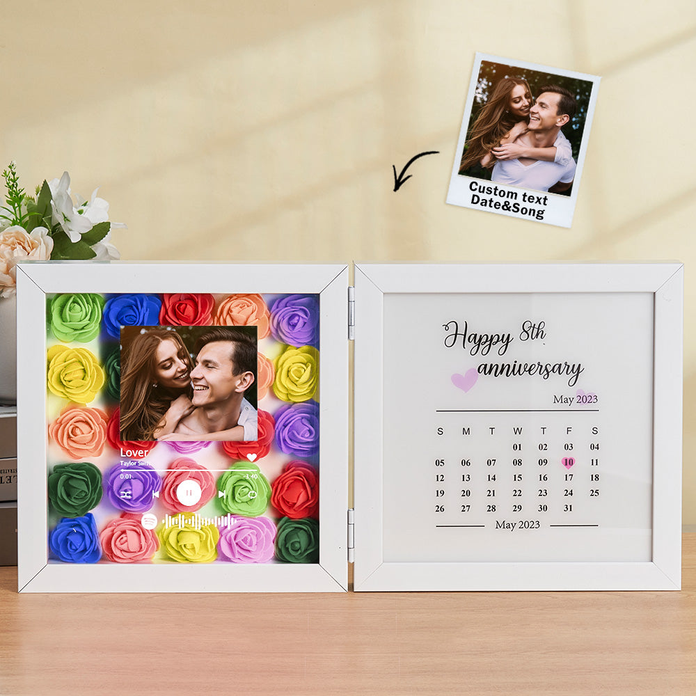 Personalized Photo Rose Flower Foldable Frame Custom Music Code Anniversary Gift for Couple