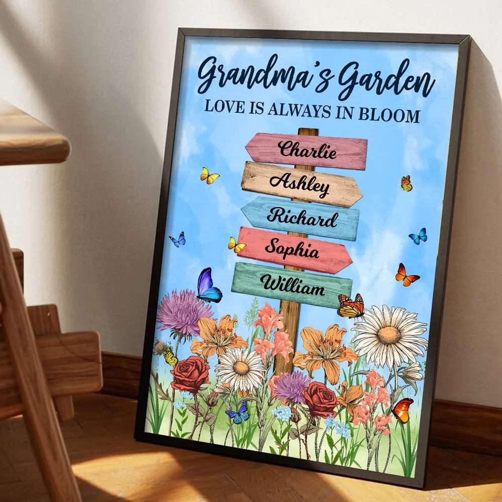 Personalized Grandma's Garden Birth Month Flowers Names Sign