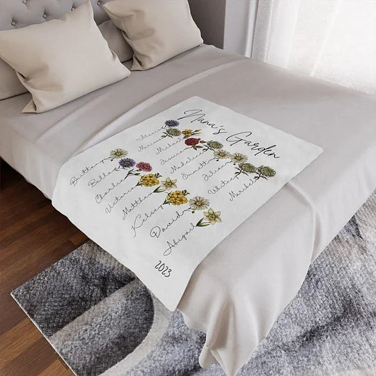 Custom Grandma’s Garden Blanket, Birth Month Flower Blanket, Gift for Grandma