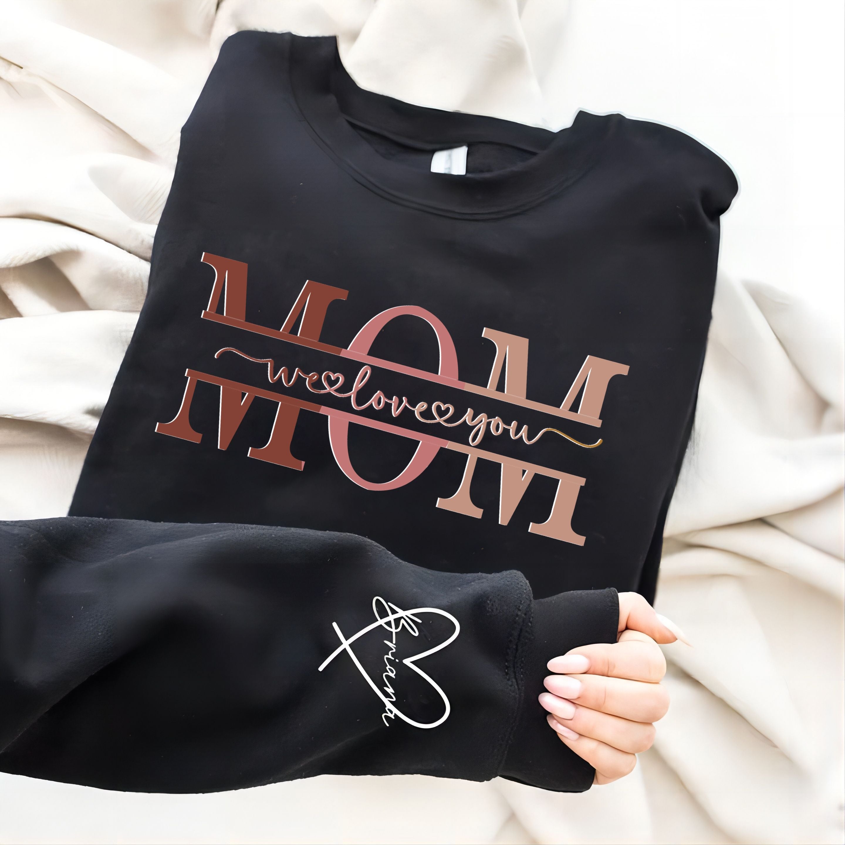 Personalized Wear Heart On Sleeve Mama we love you Sweatshirt with Kid Names on Sleeves-Mother's Day Sale (Customized free)