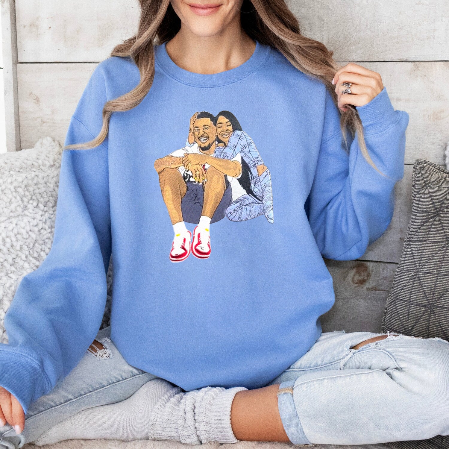 (with facial details) Custom Couple Full Color Embroidered Sweatshirt - 💕 Best Gifts to Lover 💕