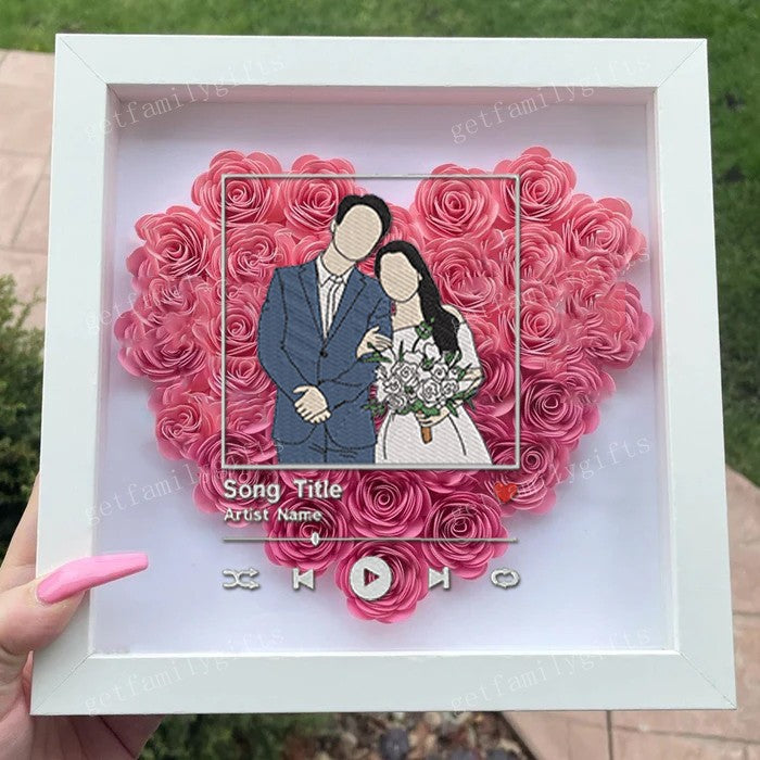 Personalized Couple Portrait Music Frame Flower Shadow Box