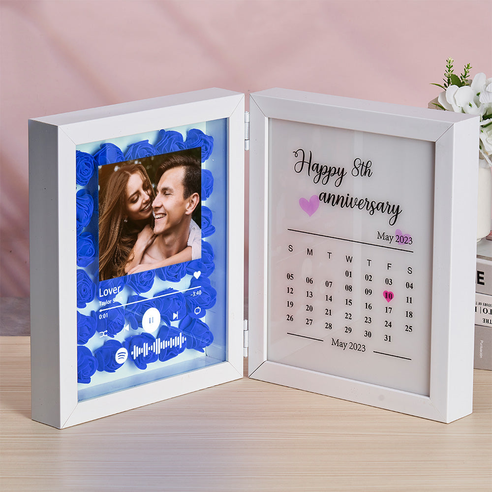 Personalized Photo Rose Flower Foldable Frame Custom Music Code Anniversary Gift for Couple