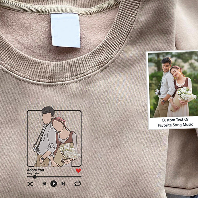 Custom Embroidered Sweatshirt Portrait Music Player Couple Family Gift