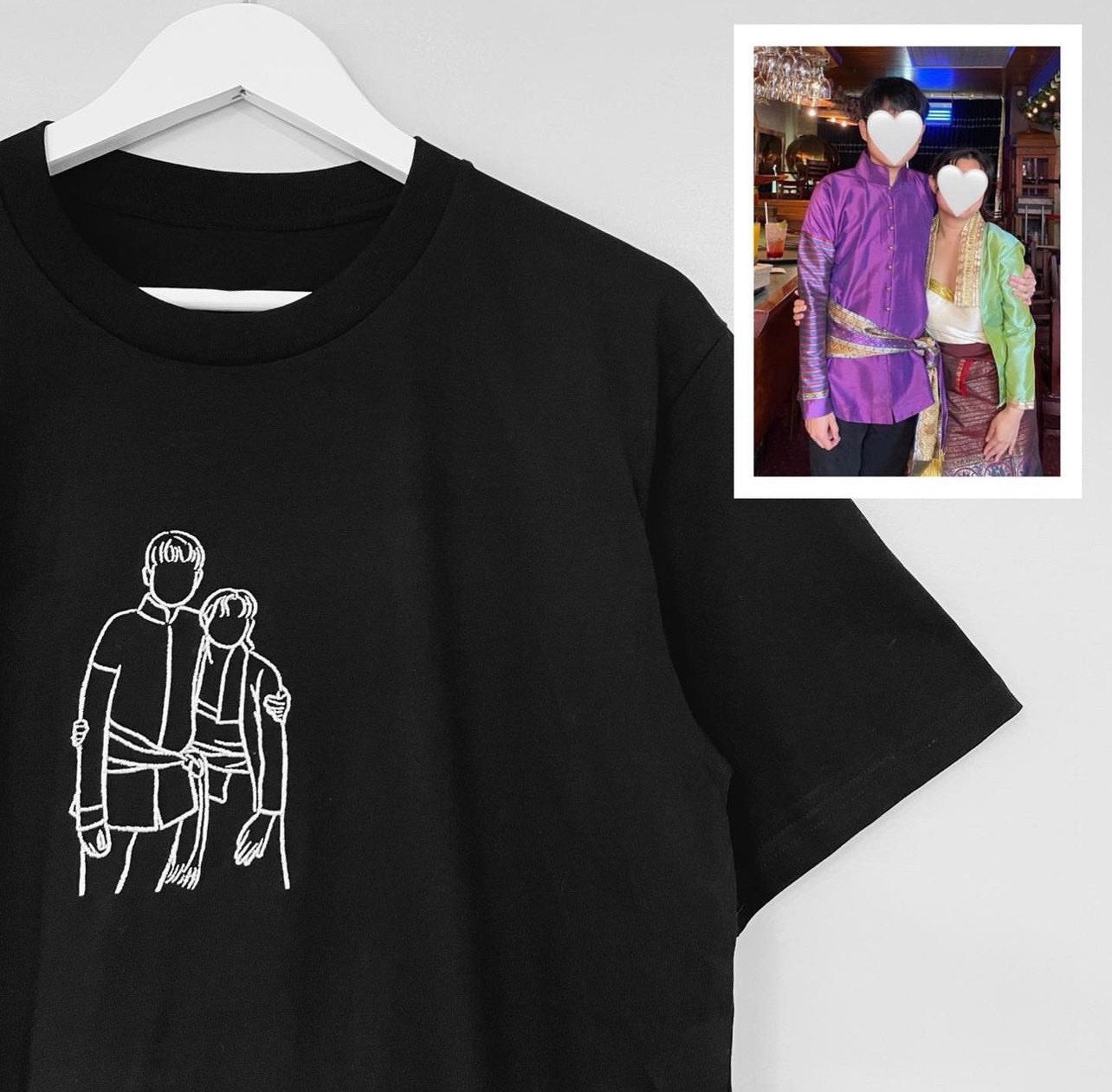 Custom Embroidered Hoodies for Couples - Matching Outline Portrait from Photo