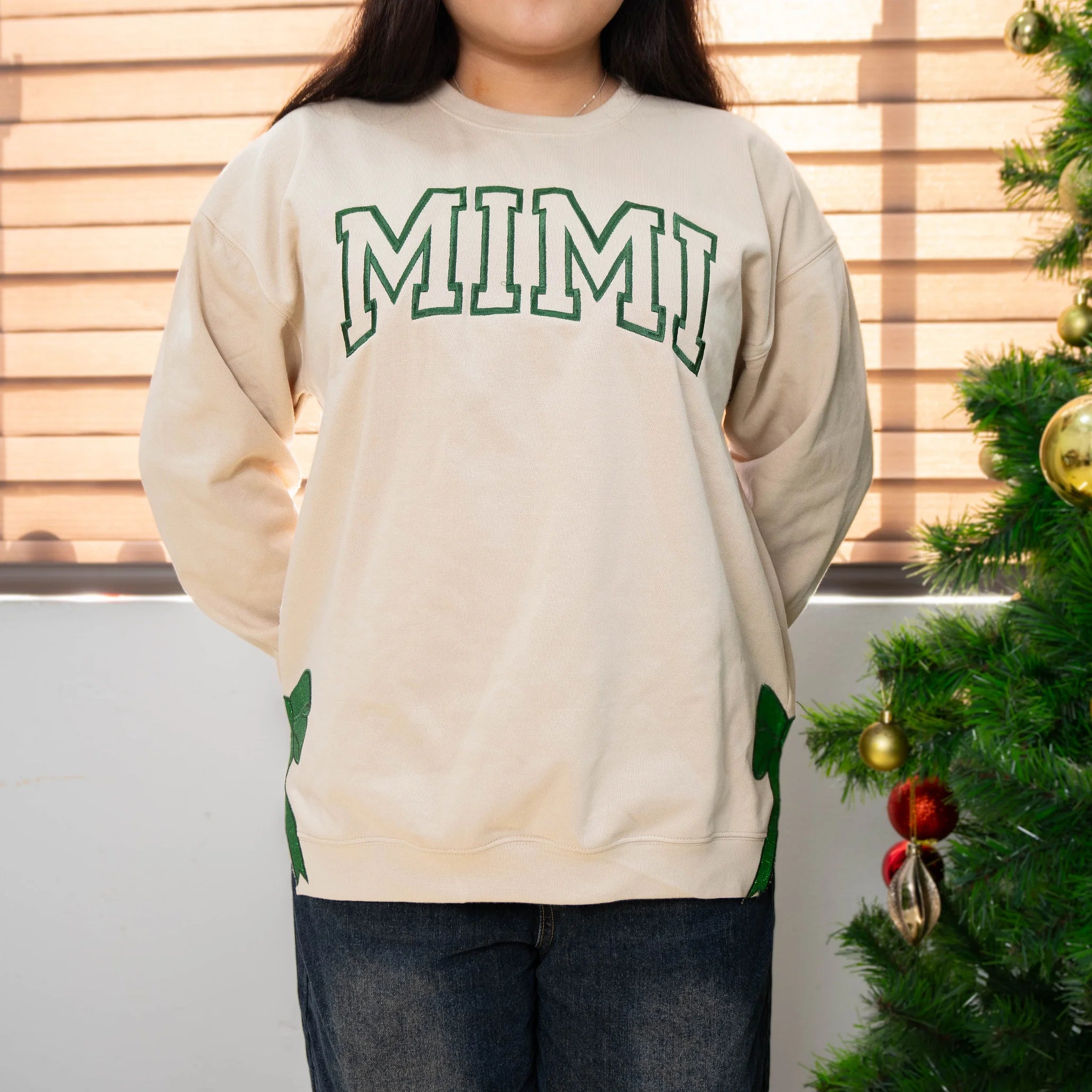 Custom Merry Embroidered,Two Side Bows Cut-Out Sweatshirt,Side Bow Applique Sweatshirt, Glitter Christmas Sweatshirt