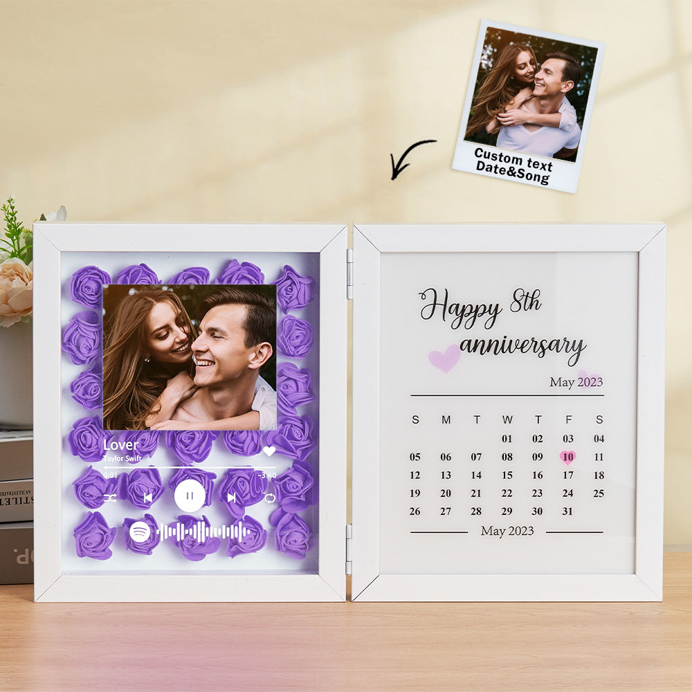 Personalized Photo Rose Flower Foldable Frame Custom Music Code Anniversary Gift for Couple