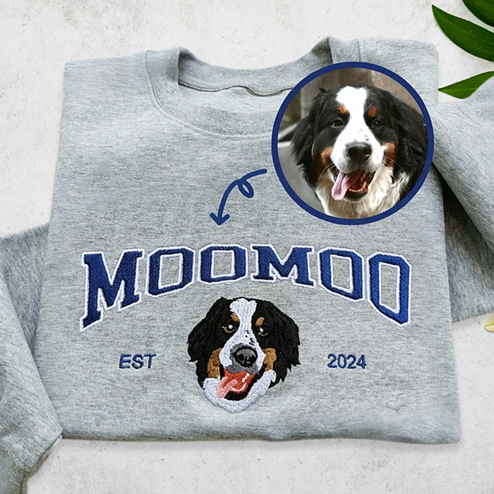 Custom Full Color Embroidered Sweatshirt With Pet Portrait