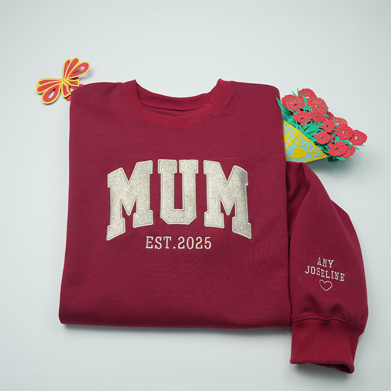 Customized Glitter Mum Side Bow Cut Out Embroidered Sweatshirt