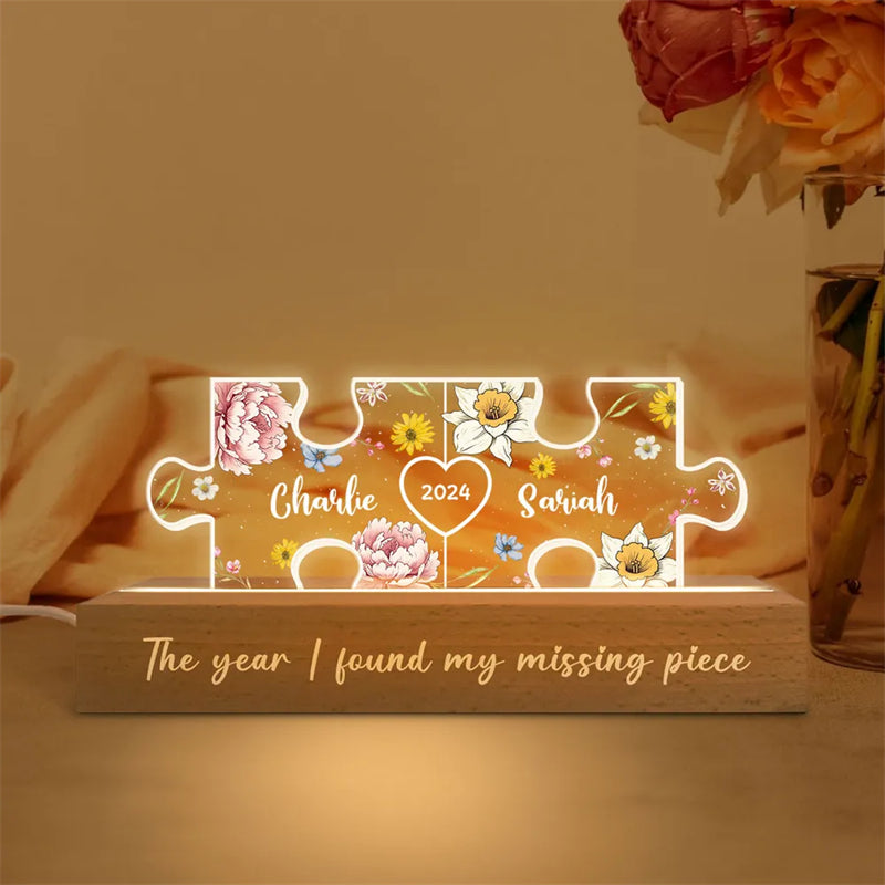 You Are My Missing Piece Couple Initials Floral Theme Personalized Acrylic LED Night Light