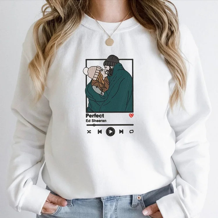 Custom Embroidered Portrait Sweatshirt Music Player Couple Family Gift For Him/Her