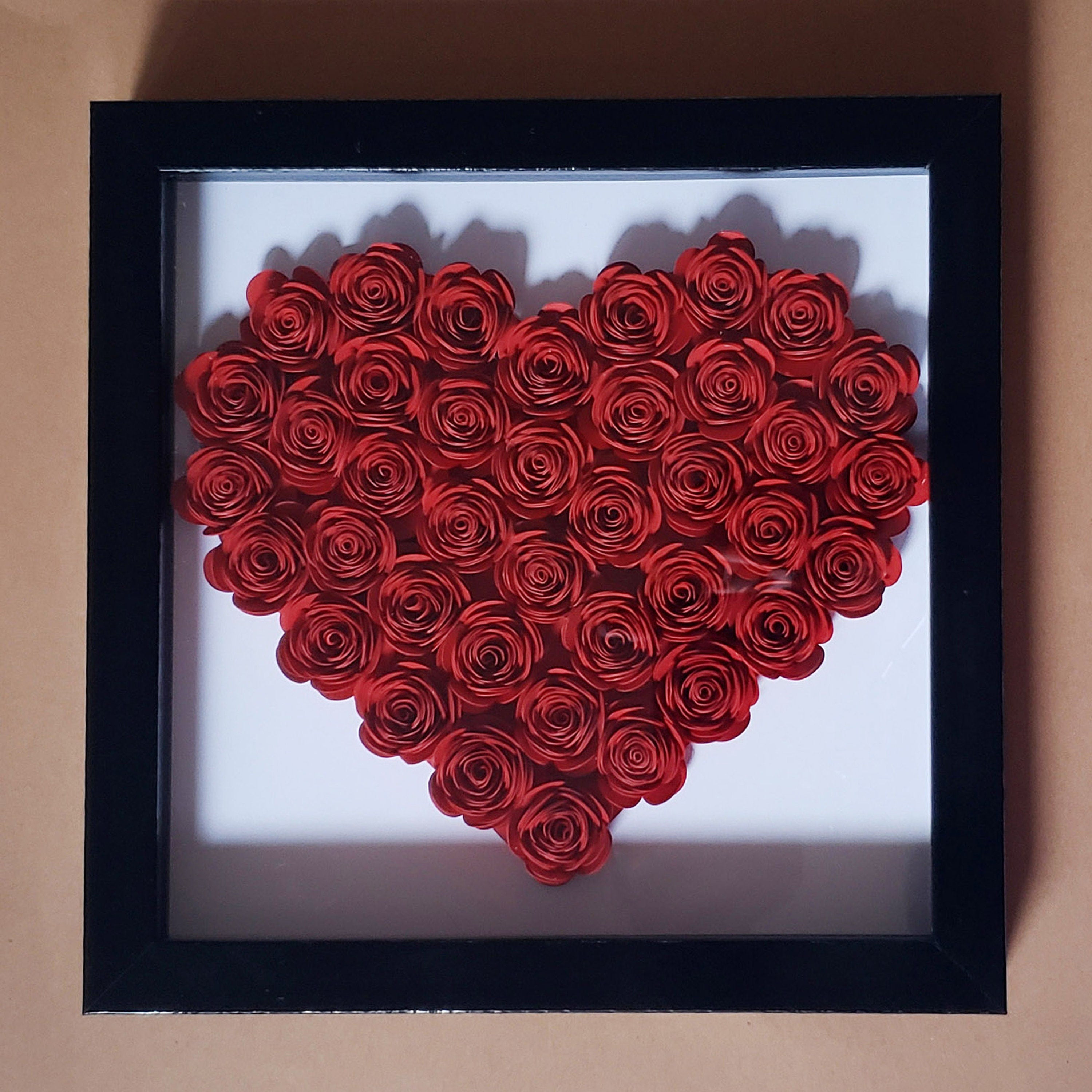 Heart Shape Purple Pink Red Bule Monochrome Roses Shadow Box  Gift Ideas 3D Paper Roses Flower