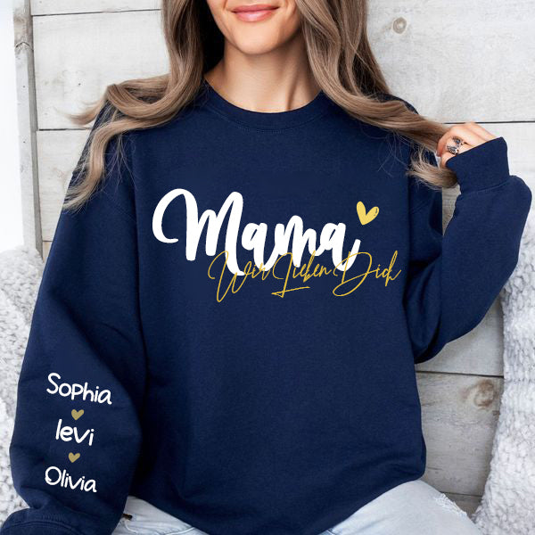 Personalized MAMA “We love you” German Sweatshirt with Kids Name on Sleeve-Mother's Day Sale (Customized free)