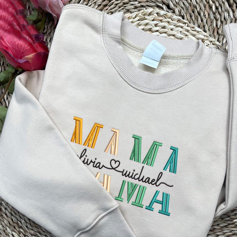 Mother Custom Name Embroidered Sweatshirt,Mama Custom Text Embroidered Crewneck