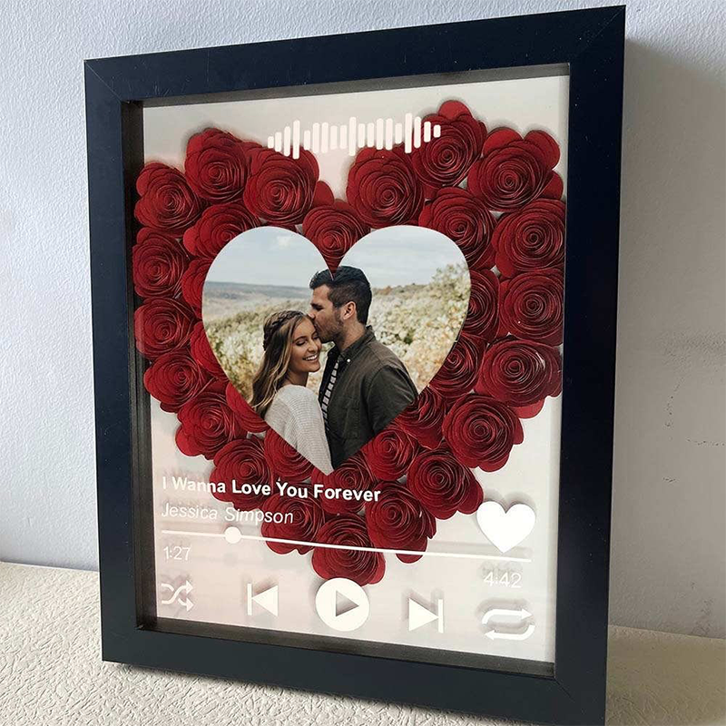 Personalized Flower Shadow Box With Couple Photo For Wedding Anniversary Valentine's Day