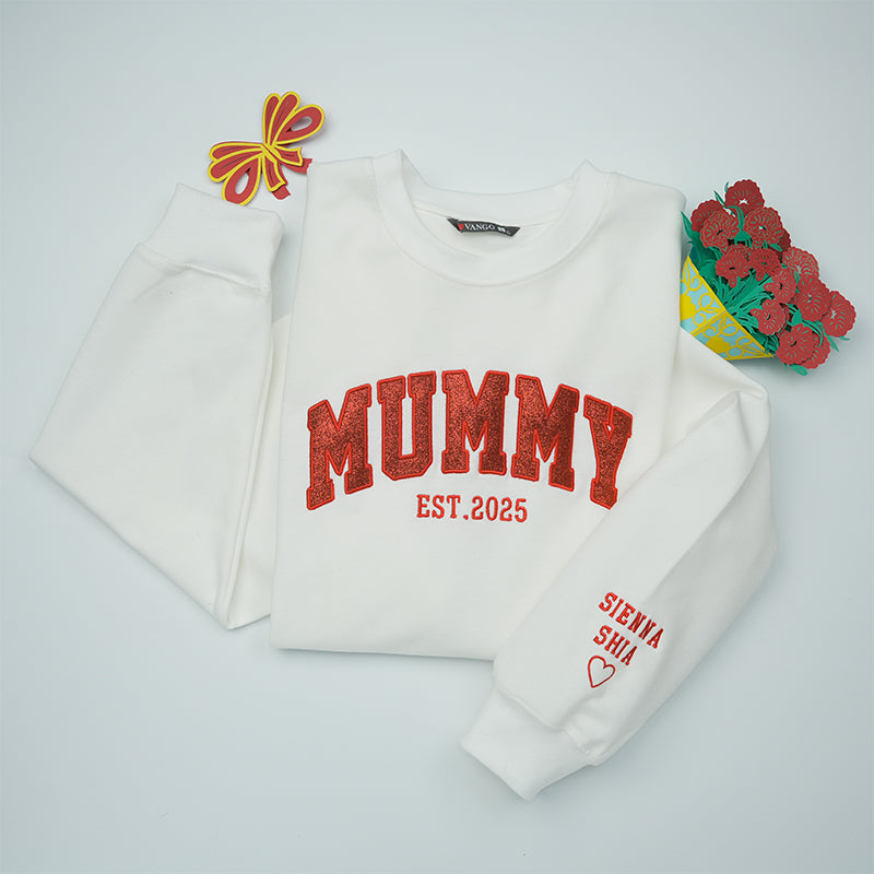 Customized Glitter Mum Side Bow Cut Out Embroidered Sweatshirt