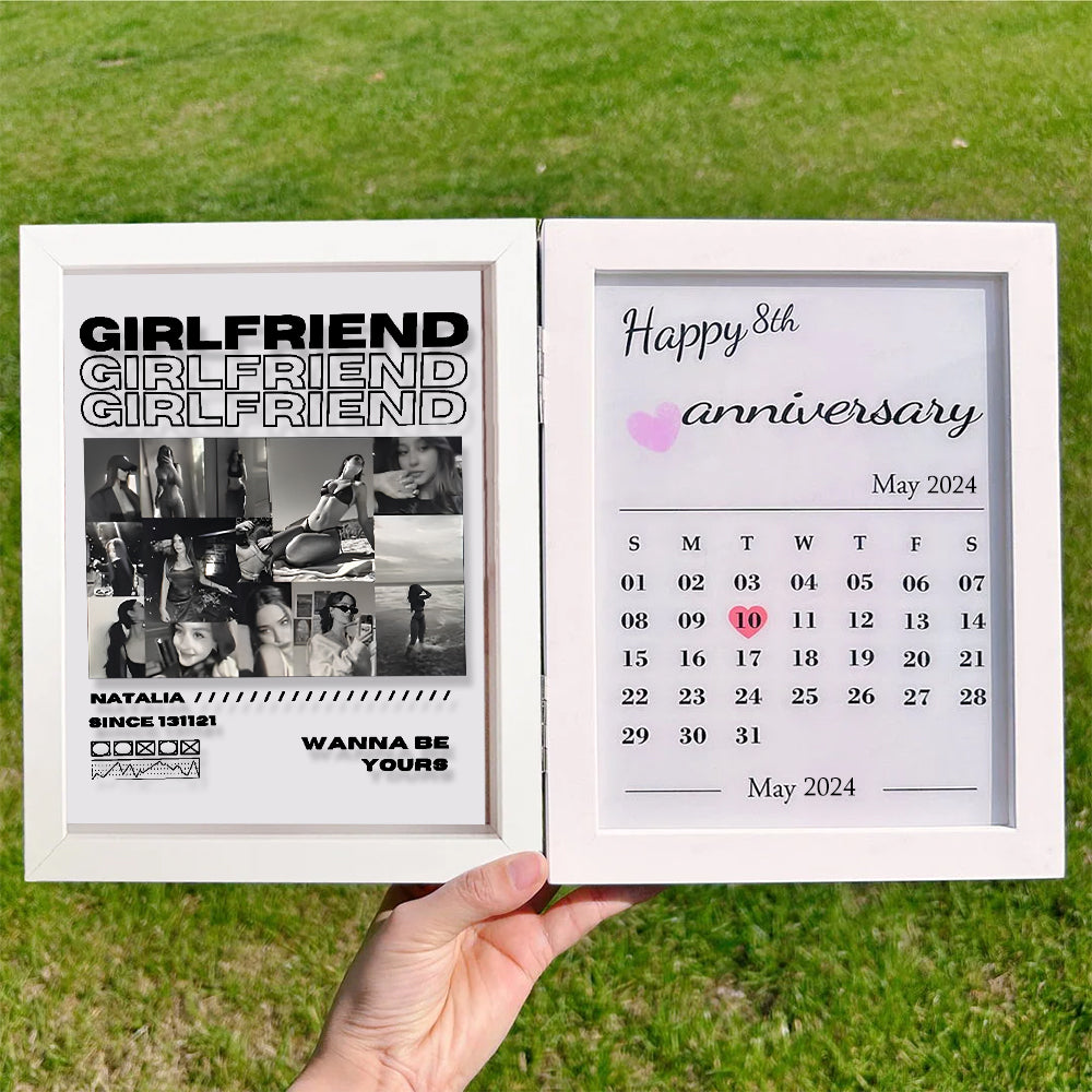 Personalized Girlfriend Photo Frame With Anniversary Calendar