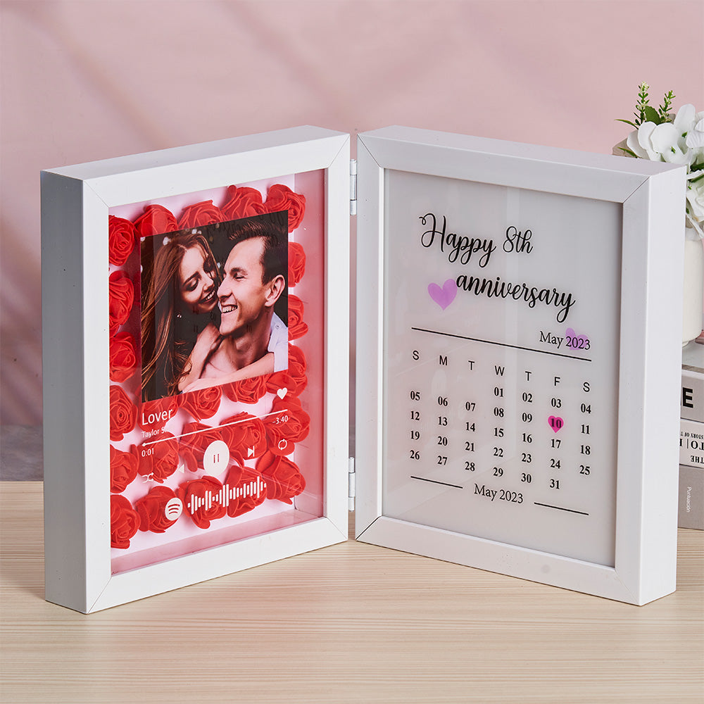 Personalized Photo Rose Flower Foldable Frame Custom Music Code Anniversary Gift for Couple