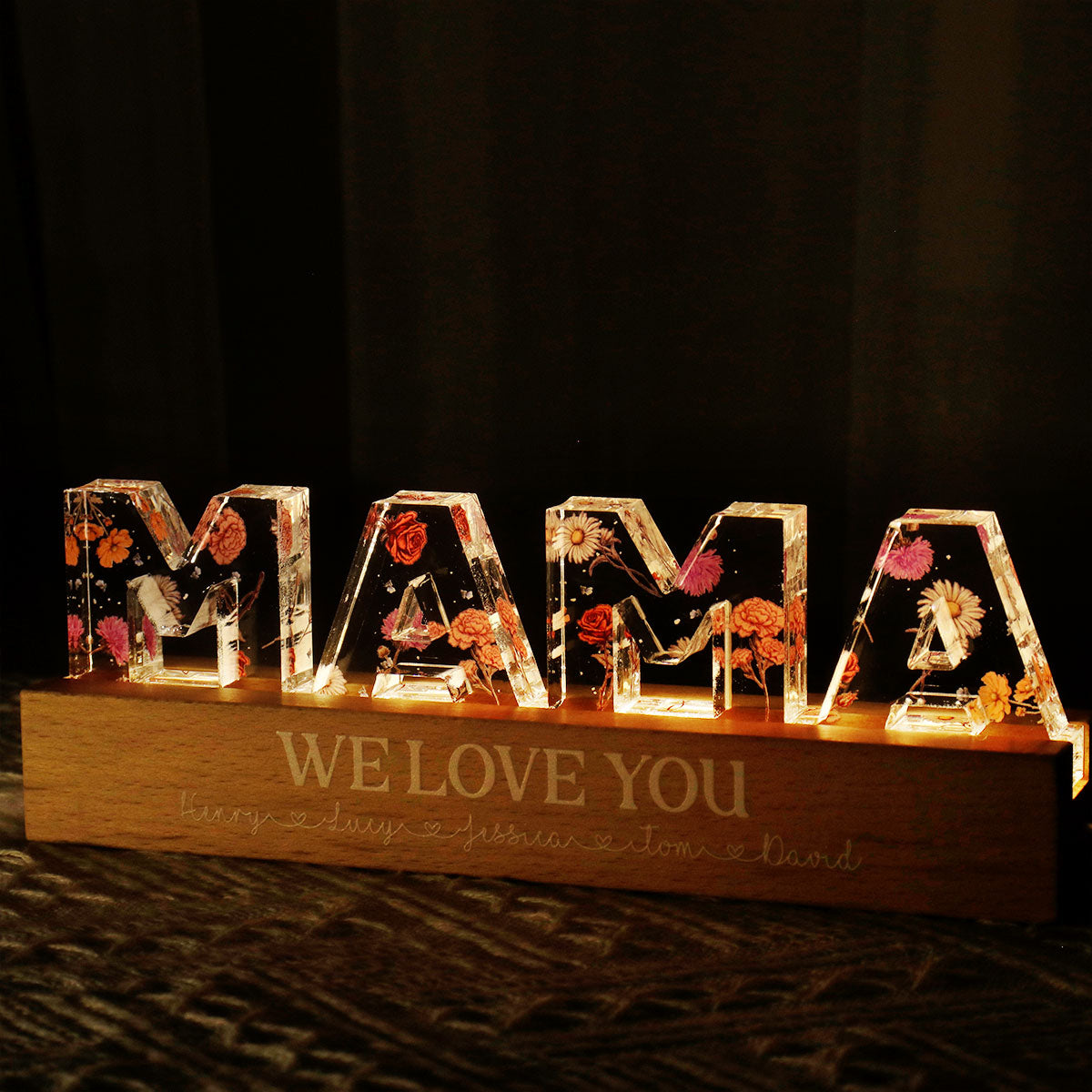 Custom Flower Printed LED Night Light, Birth Month Flower, Gift For Mom Grandma (Customized free)