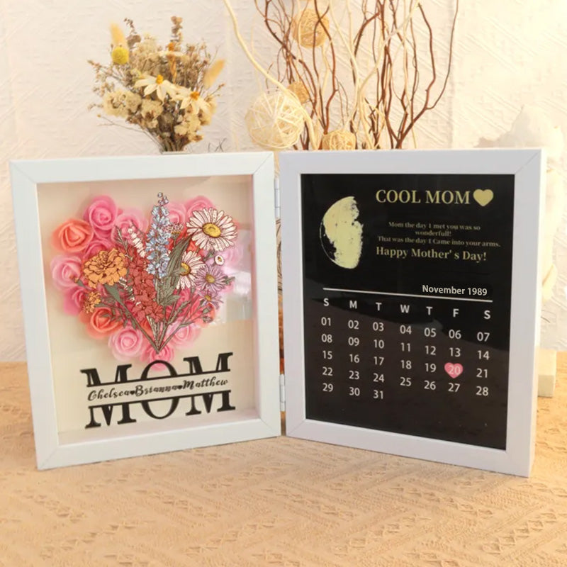 Personalized Birth Flower With REAL MOON PHASE Anniversary Calendar Box