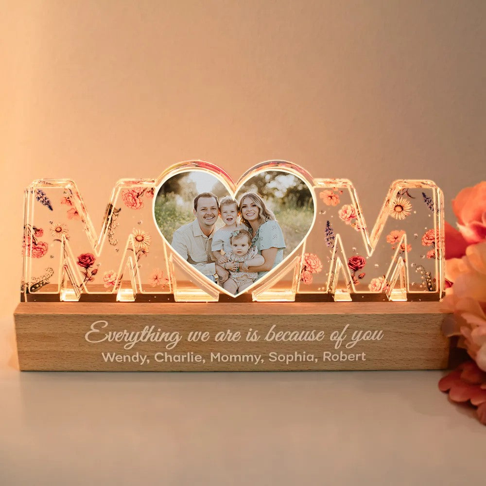 Customized Flower Print Photo LED Night Light, Birthday Flower, Gift For Mom