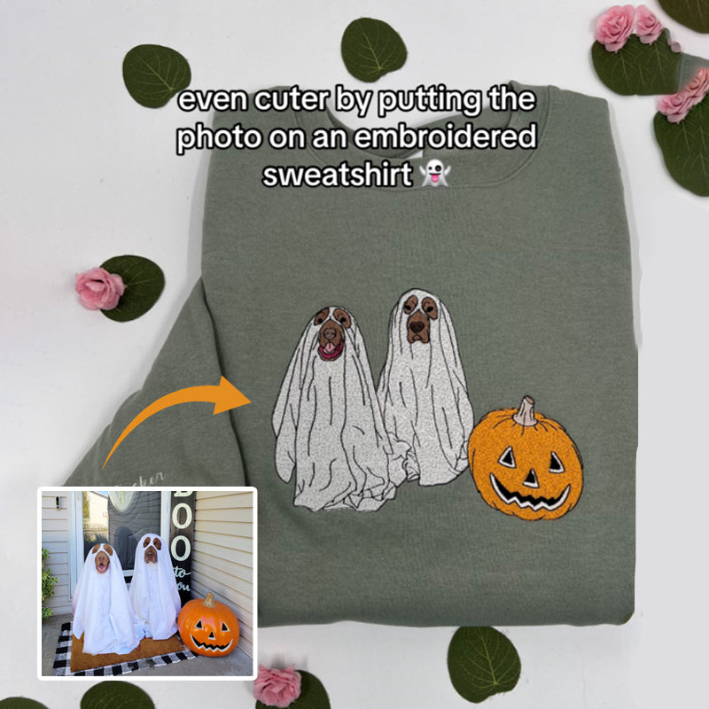 Custom Ghost Pet Halloween Membroidered Sweatshirt