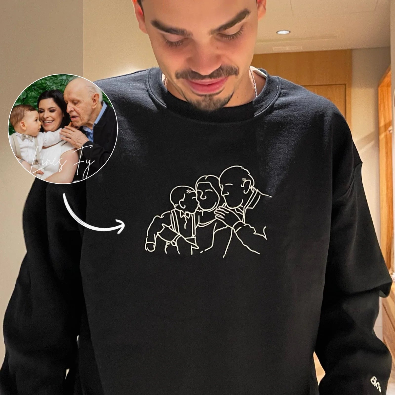 Custom Embroidered Hoodies for Couples - Matching Outline Portrait from Photo