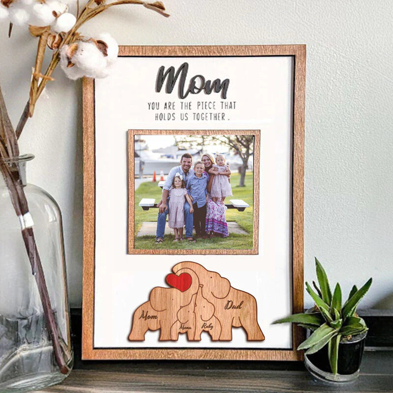 Personalized Elephant Family Puzzle Photo Frame 🎁Mother's Day Gift (Customized free)