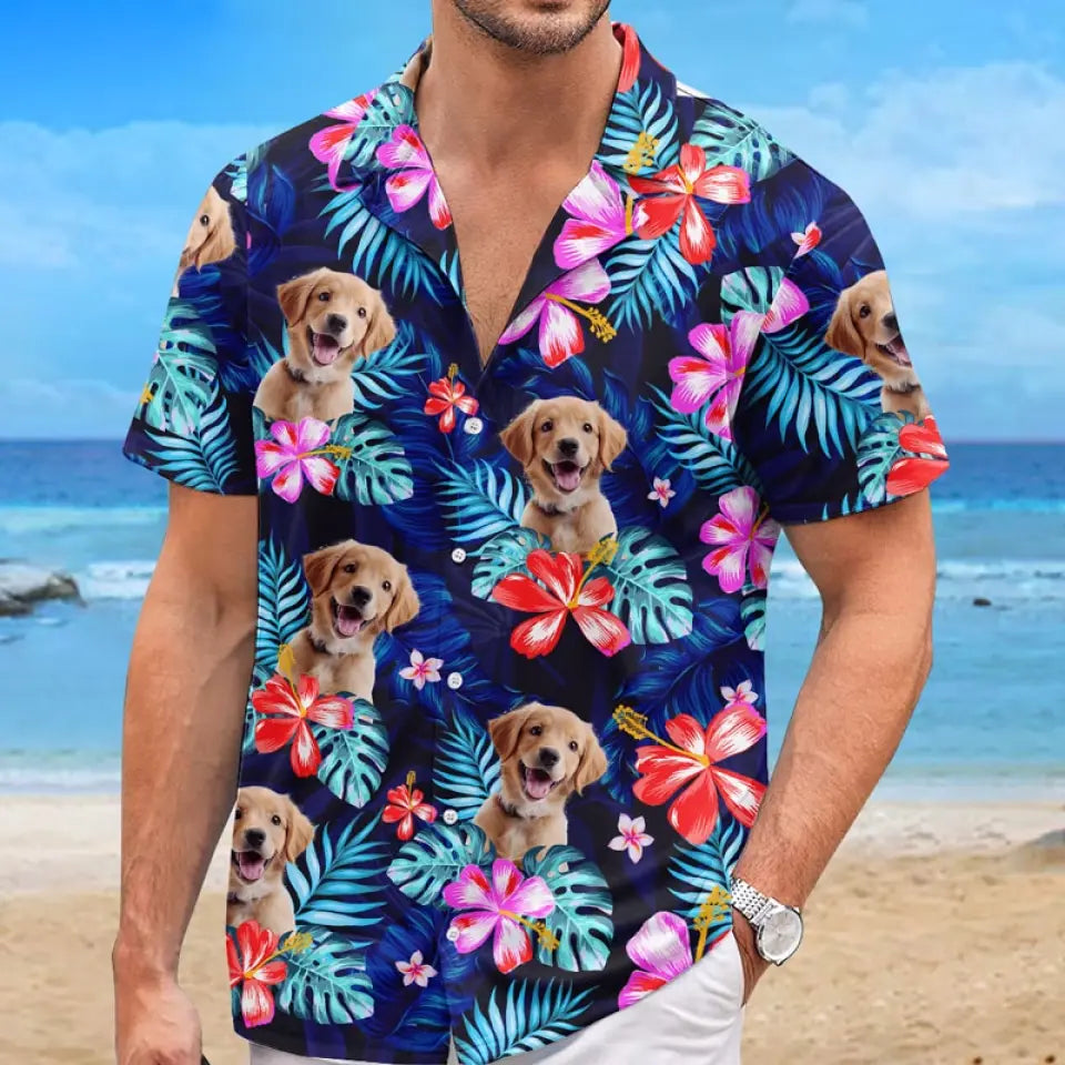 Custom Pet Photo It's Summer & Time For Wandering - Unisex Tropical Hawaiian Aloha Shirt