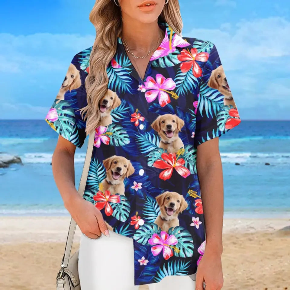 Custom Pet Photo It's Summer & Time For Wandering - Unisex Tropical Hawaiian Aloha Shirt