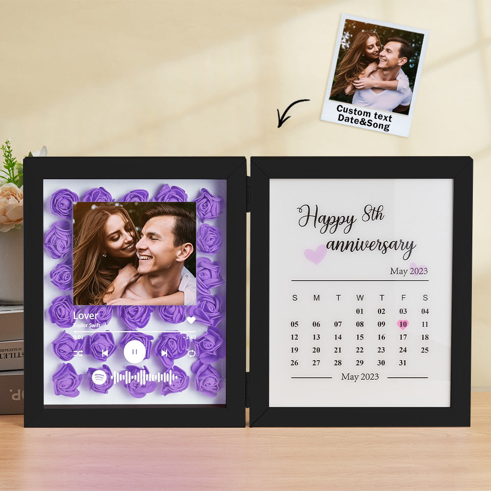 Personalized Photo Rose Flower Foldable Frame Custom Music Code Anniversary Gift for Couple