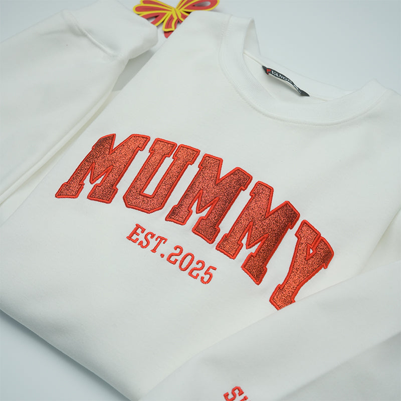 Customized Glitter Mum Side Bow Cut Out Embroidered Sweatshirt