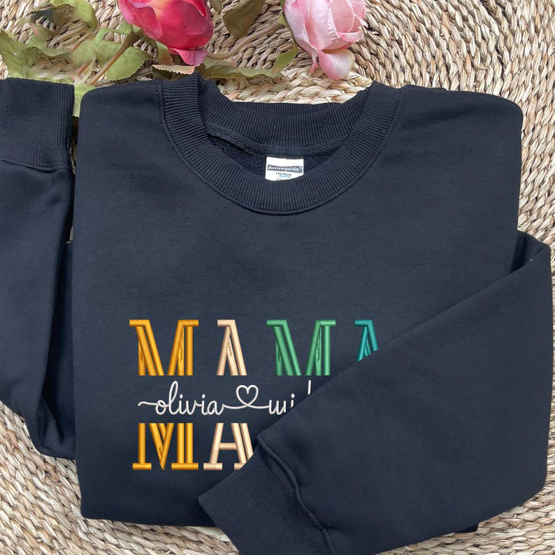 Mother Custom Name Embroidered Sweatshirt,Mama Custom Text Embroidered Crewneck