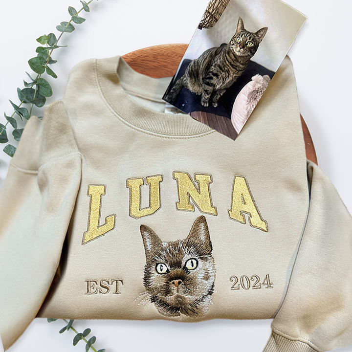 Custom Full Color Embroidered Sweatshirt With Pet Portrait