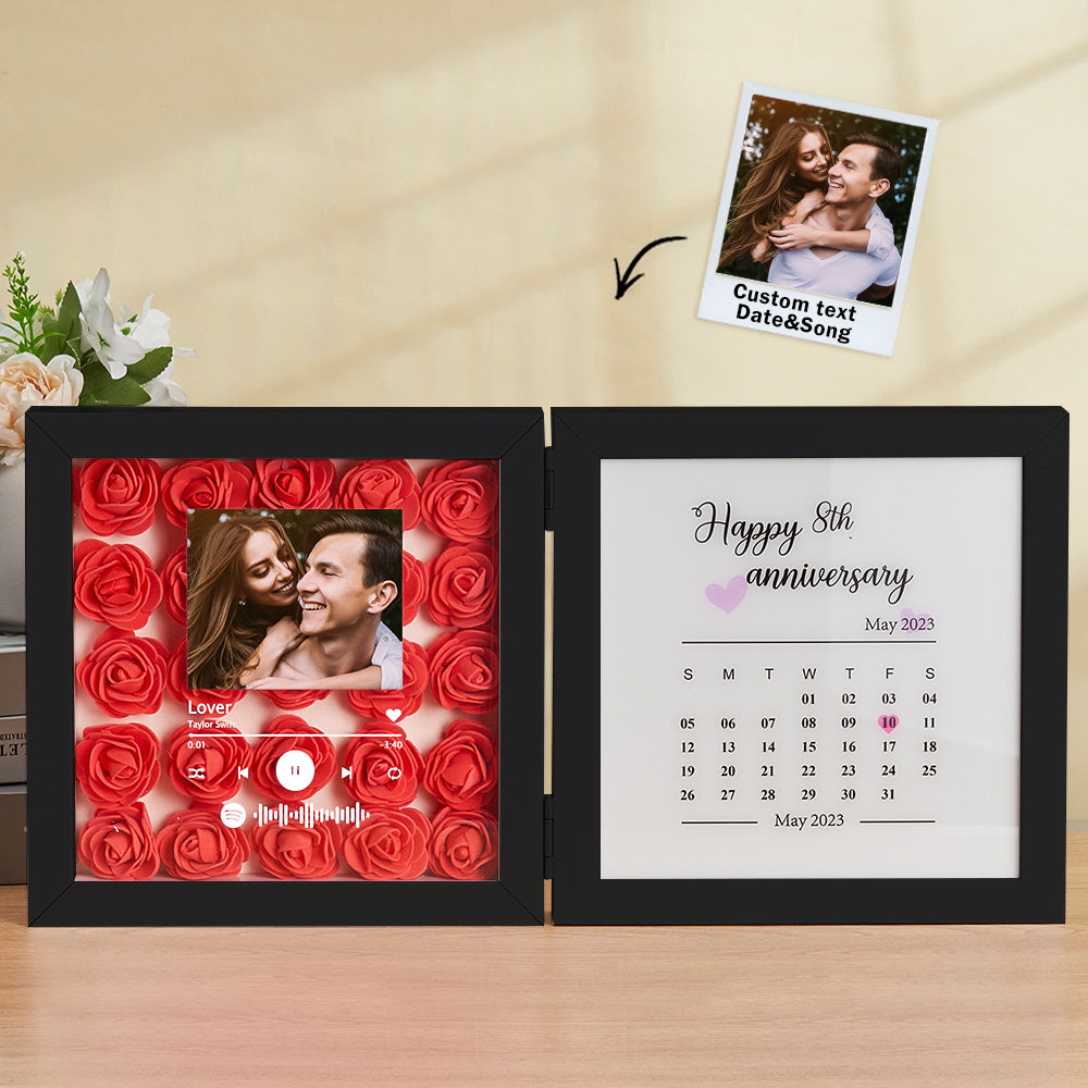 Personalized Photo Rose Flower Foldable Frame Custom Music Code Anniversary Gift for Couple