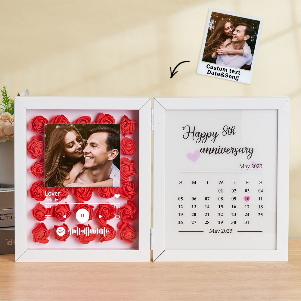 Personalized Photo Rose Flower Foldable Frame Custom Music Code Anniversary Gift for Couple