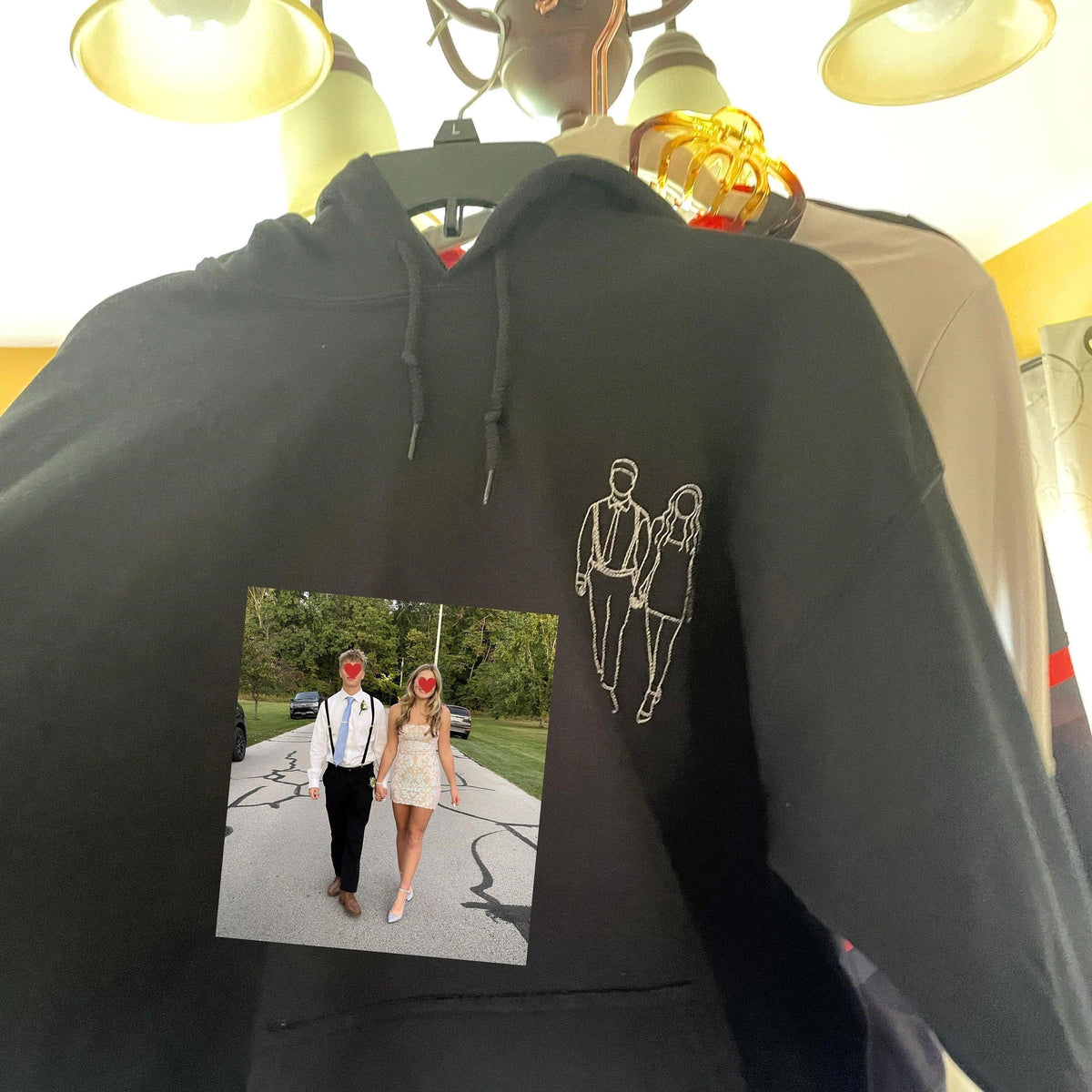 Custom Embroidered Hoodies for Couples - Matching Outline Portrait from Photo