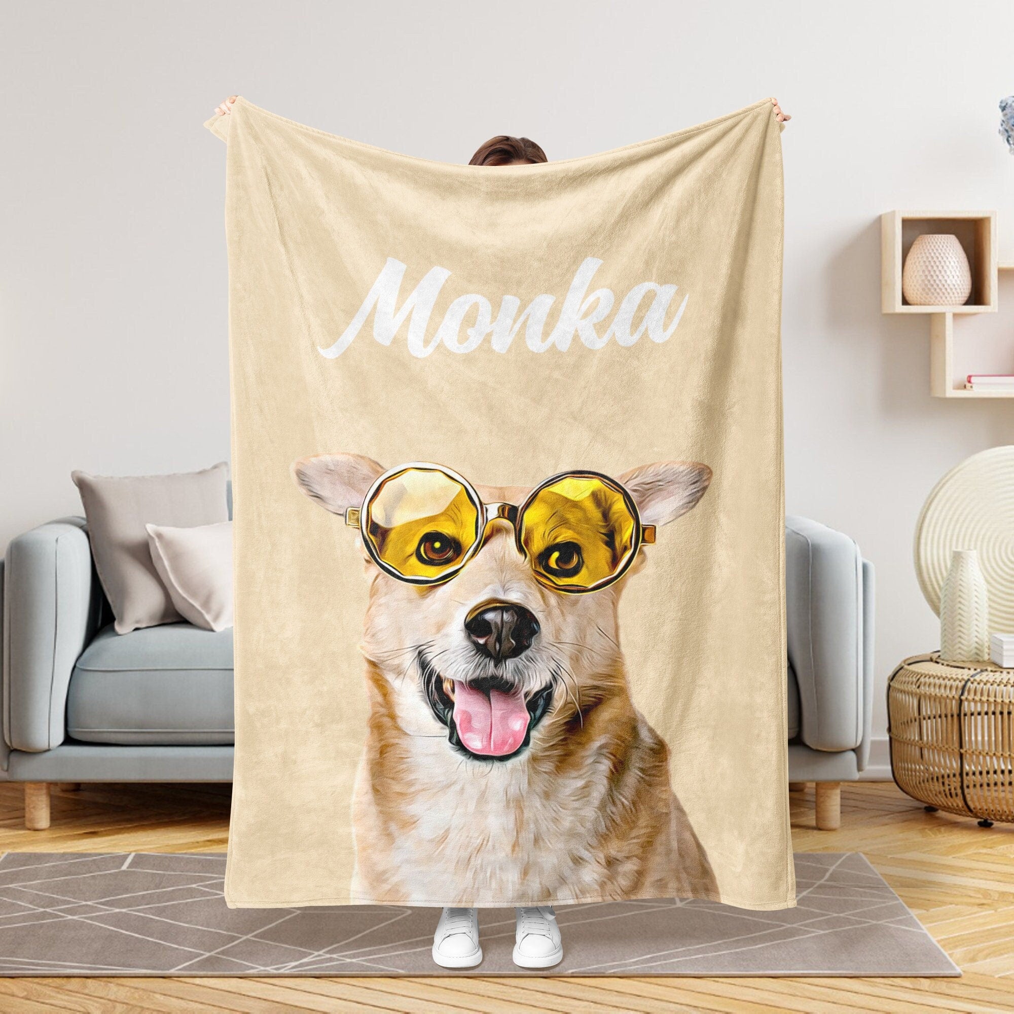 Personalized Pet Portrait Photo Fleece Blanket