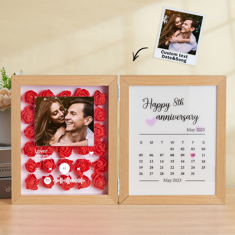 Personalized Photo Rose Flower Foldable Frame Custom Music Code Anniversary Gift for Couple