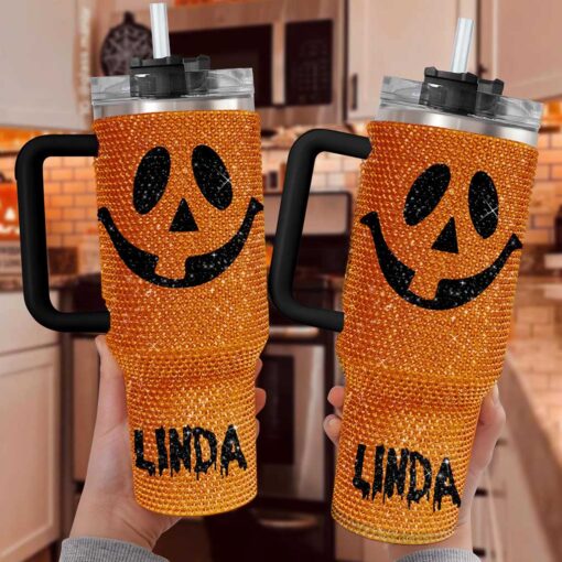 Halloween Tumbler - Personalized Pumpkin Bling 40 Oz Tumbler