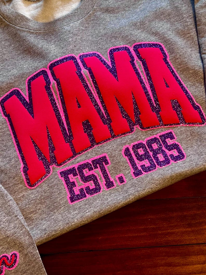 Custom sequin Personalized Mama Sweatshirt with Kid Names on Sleeve, New Mom Gift, Mothers Day Gift, Birthday Gift for Mom