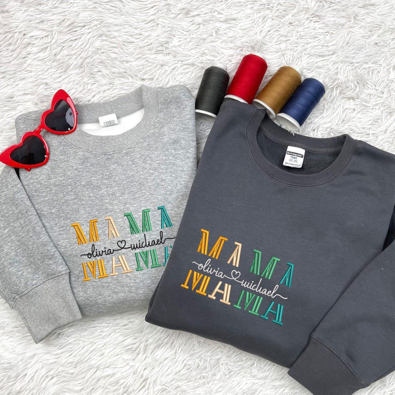 Mother Custom Name Embroidered Sweatshirt,Mama Custom Text Embroidered Crewneck