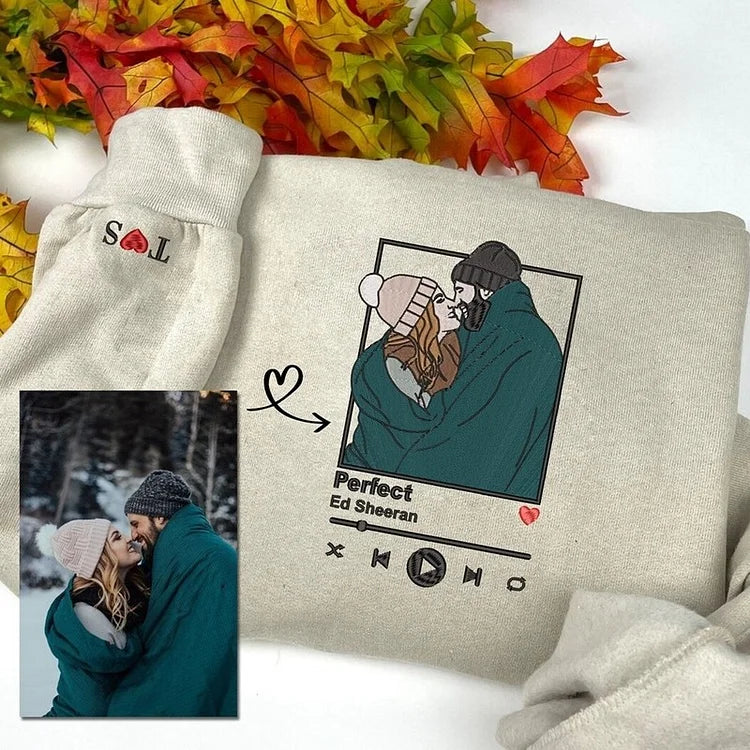 Custom Embroidered Portrait Sweatshirt Music Player Couple Family Gift For Him/Her