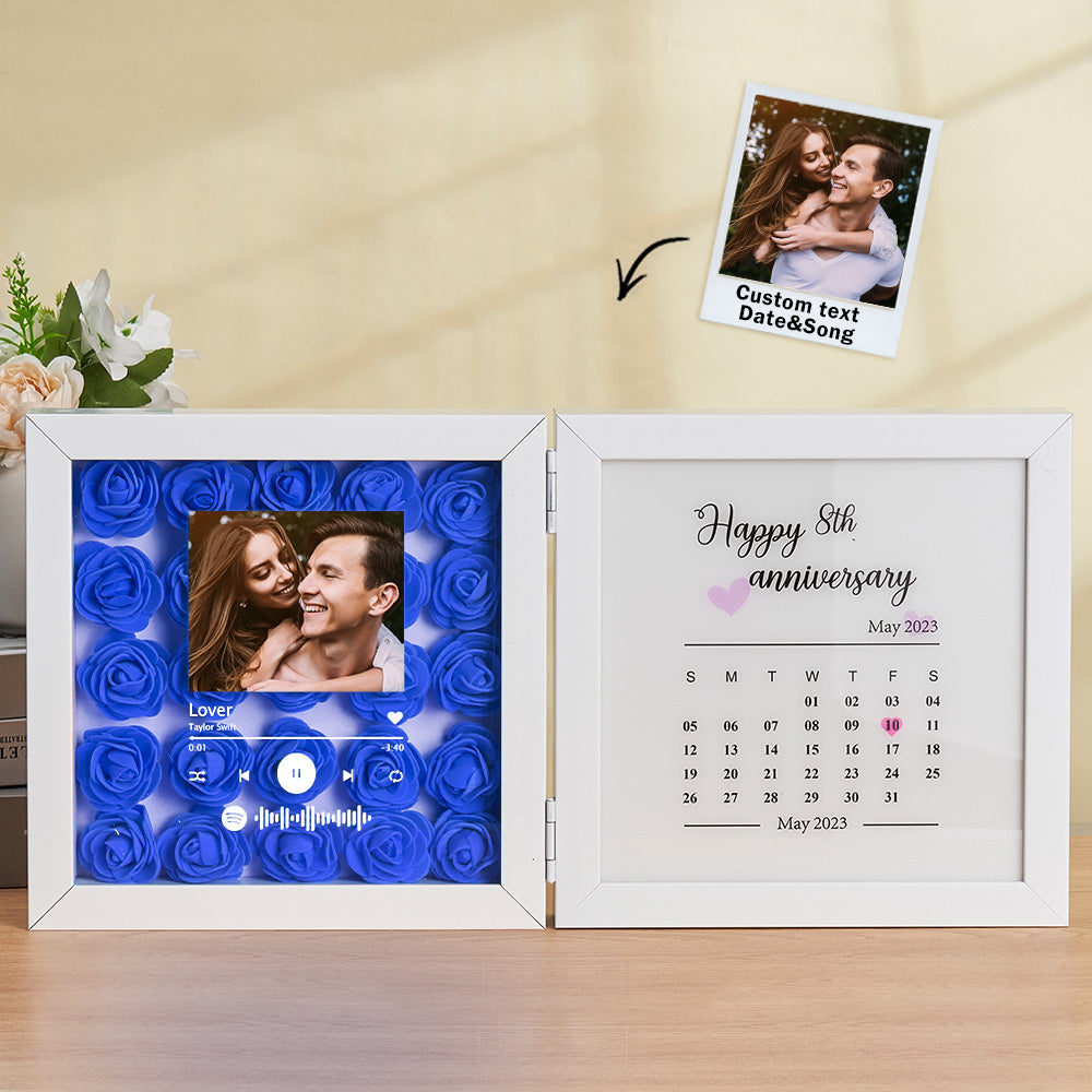 Personalized Photo Rose Flower Foldable Frame Custom Music Code Anniversary Gift for Couple