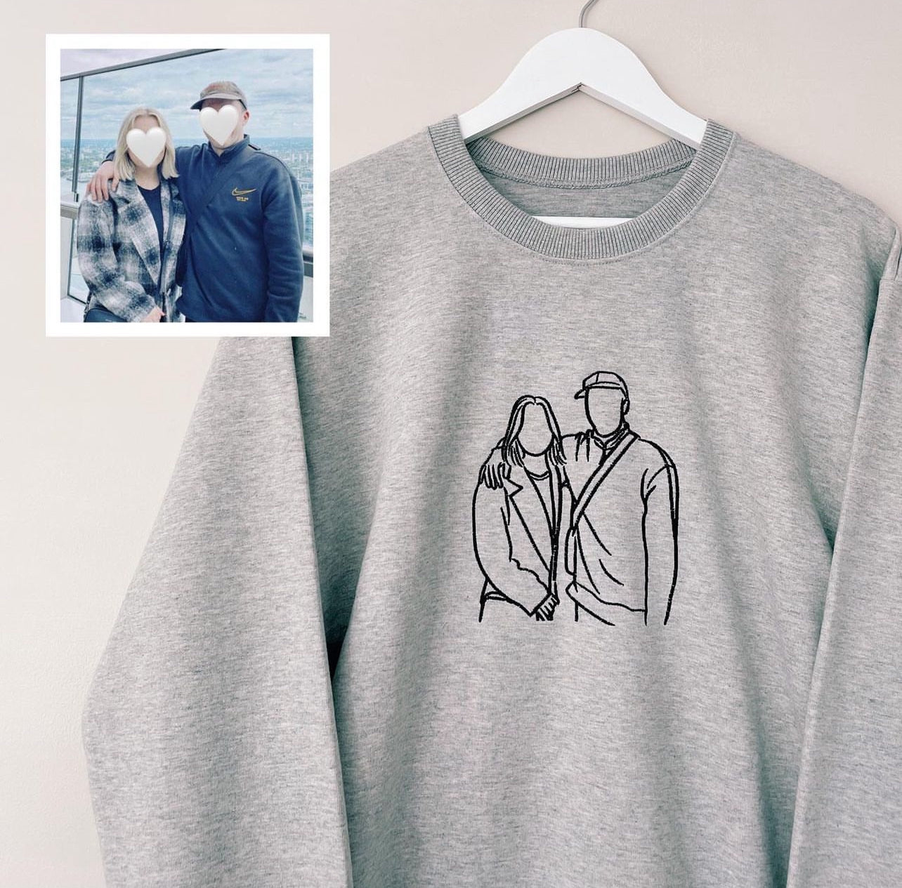 Custom Embroidered Hoodies for Couples - Matching Outline Portrait from Photo