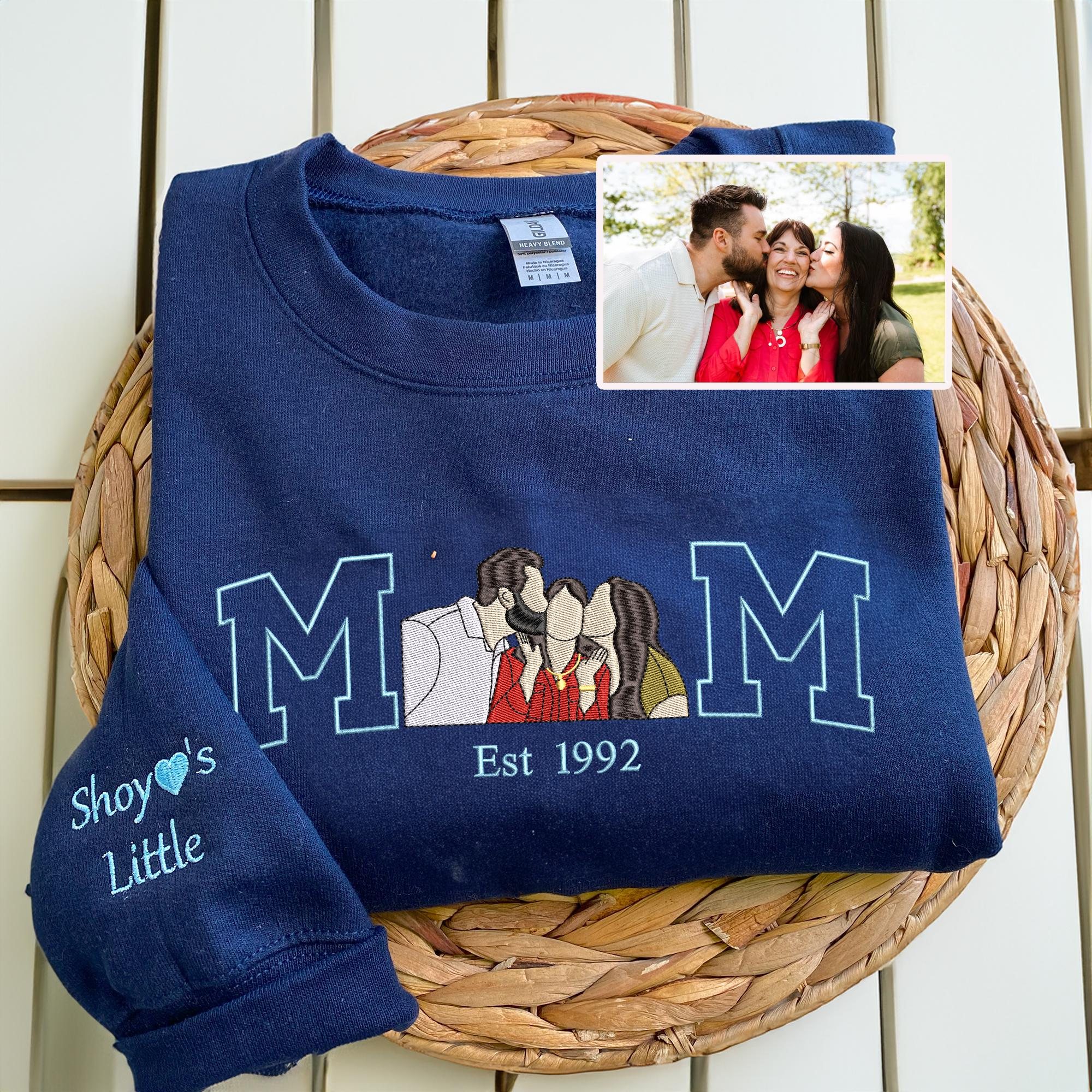 Custom Mama Photo Portrait Embroidery Sweatshirt With Kids Names