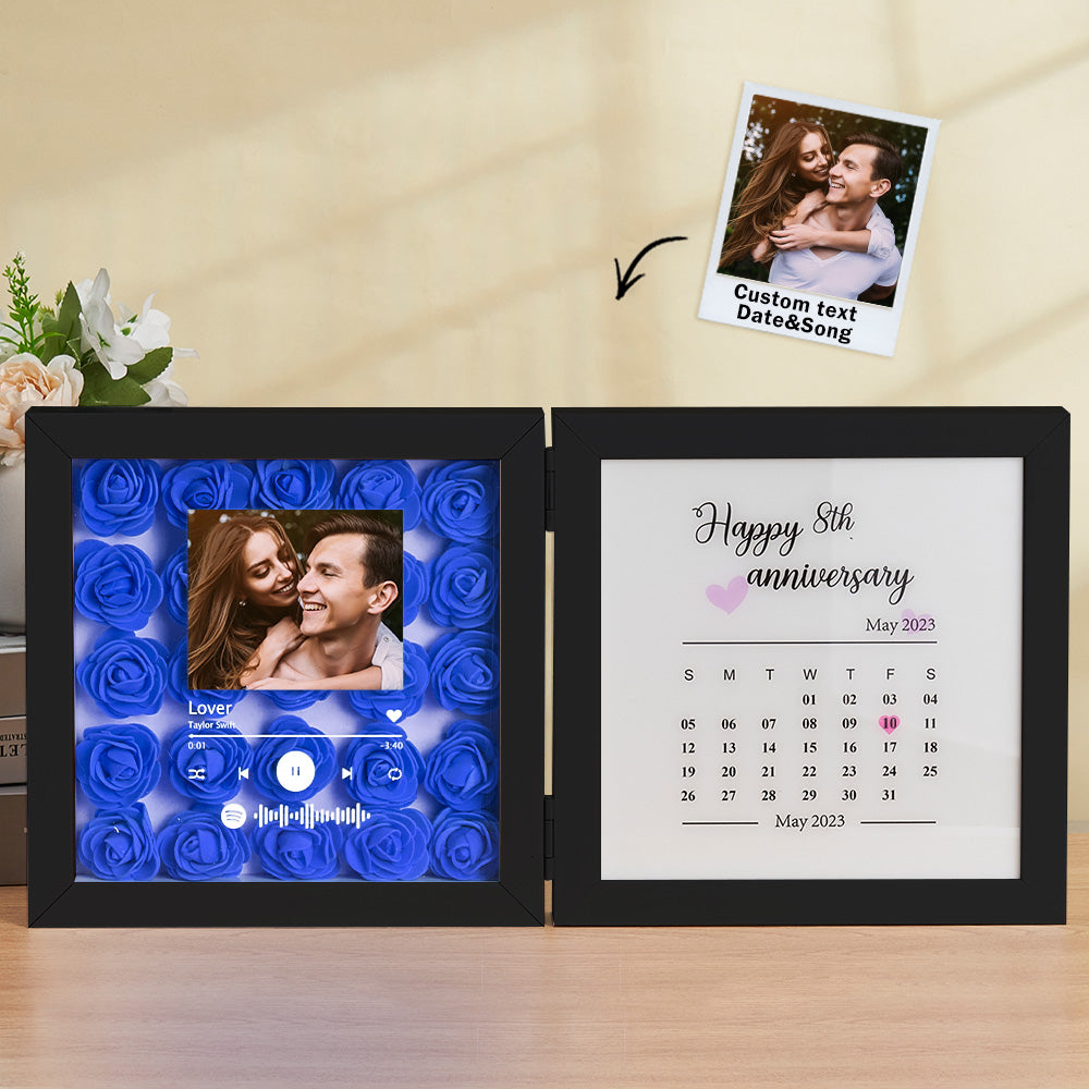 Personalized Photo Rose Flower Foldable Frame Custom Music Code Anniversary Gift for Couple